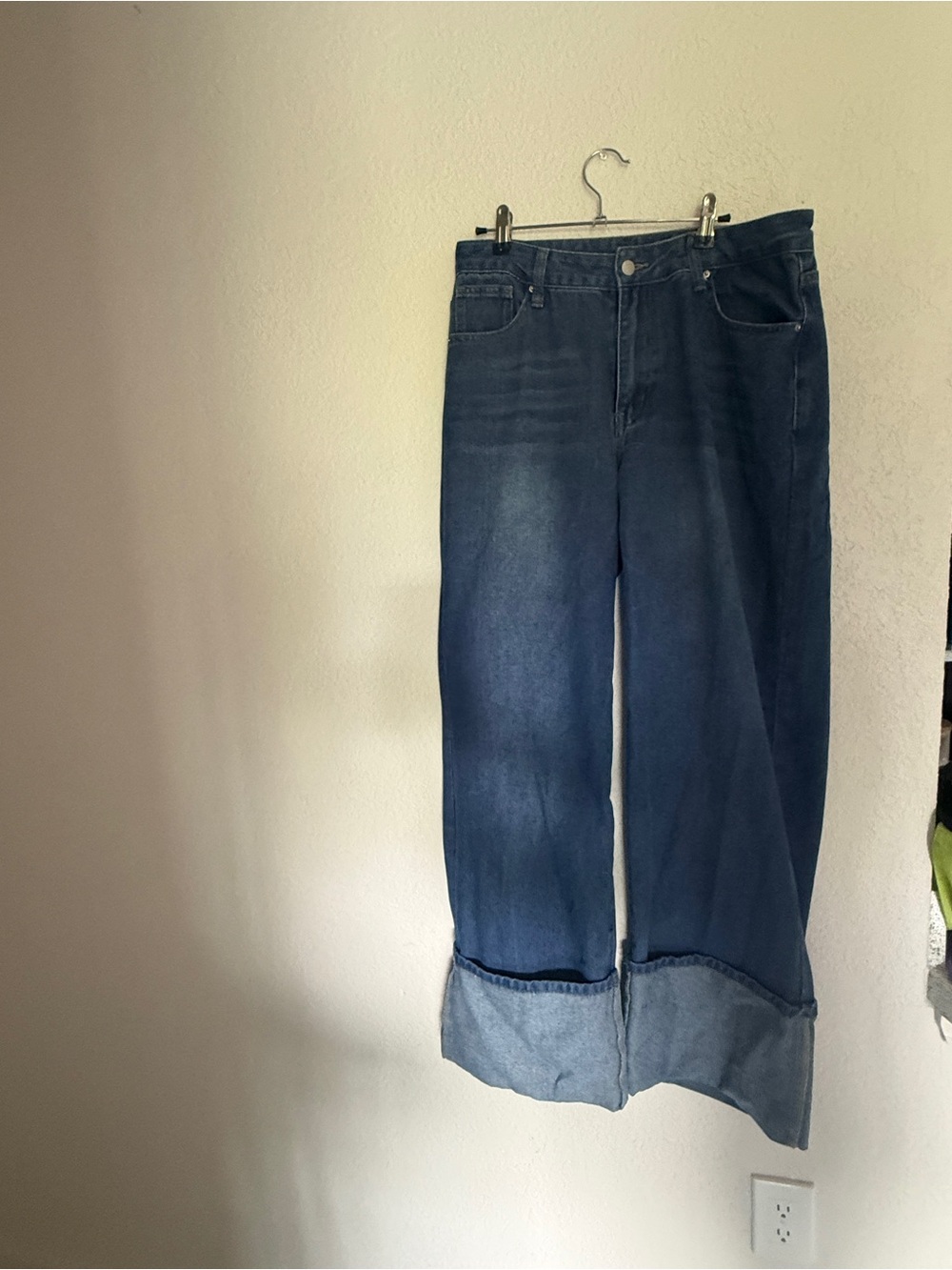Wide Leg Women's Jeans - Dark Blue